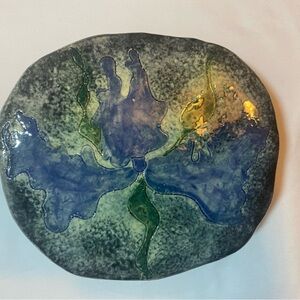 vintage abstract floral glazed ceramic lidded jewelry or trinket dish- signed